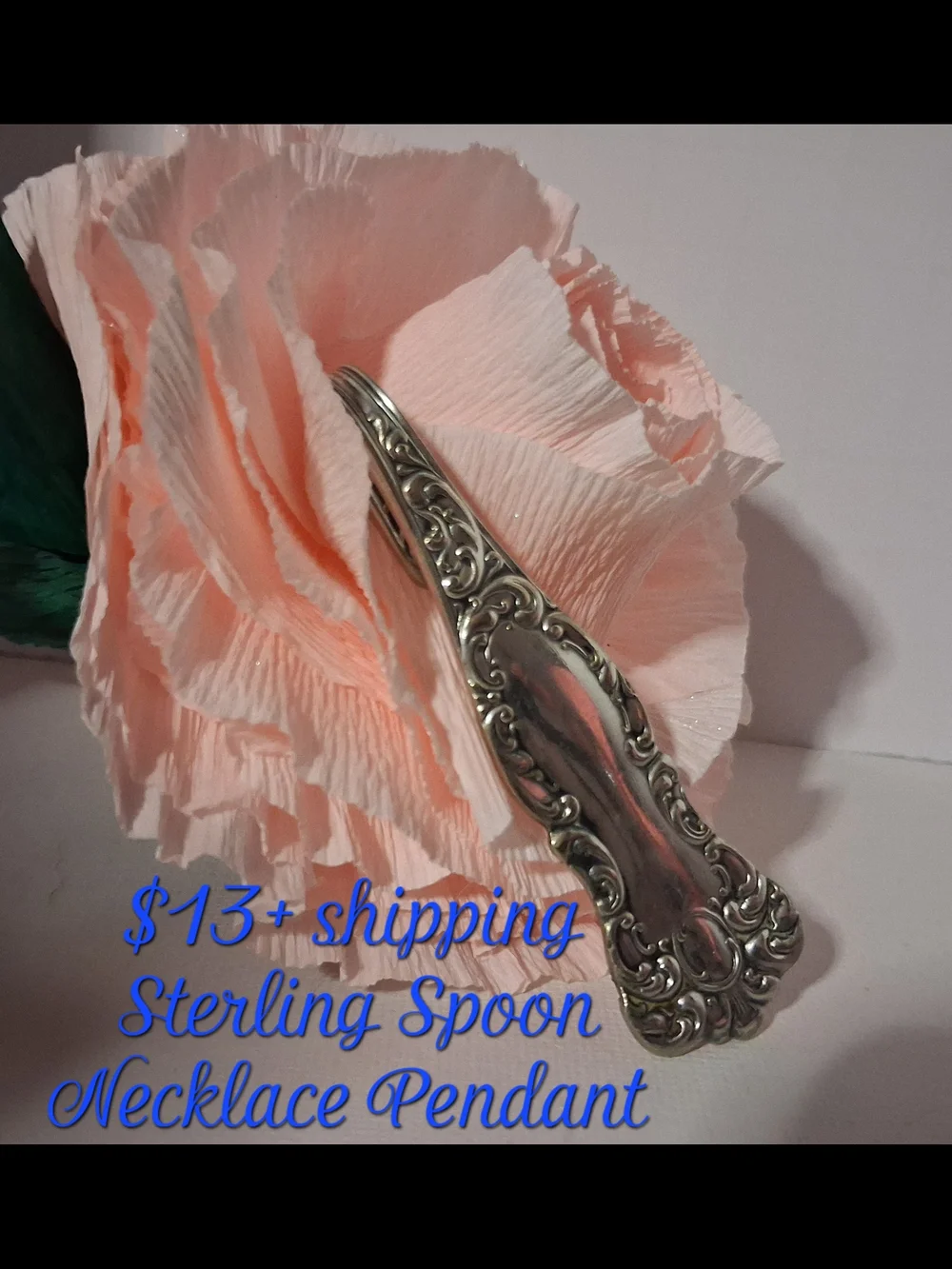 Sterling Silver Ornate Spoon Necklace Pendant - Silver, Made By Myself